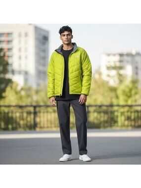 The North Face Mens XL Coat Jacket Down Puffer Yellow Blemish Free Full Zip HiLo